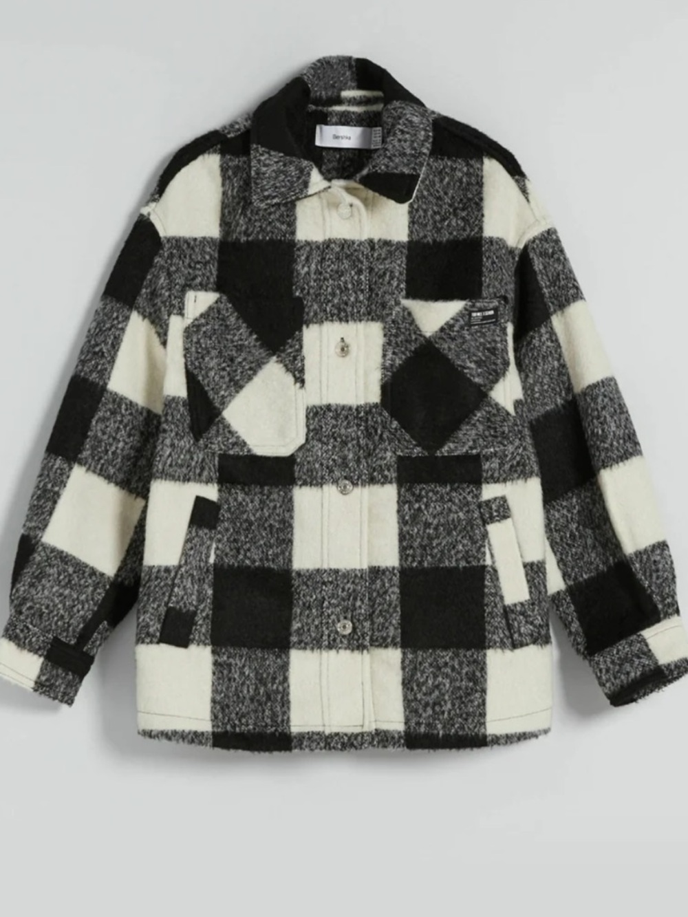 Bershka Black & Cream Check Oversized Shacket